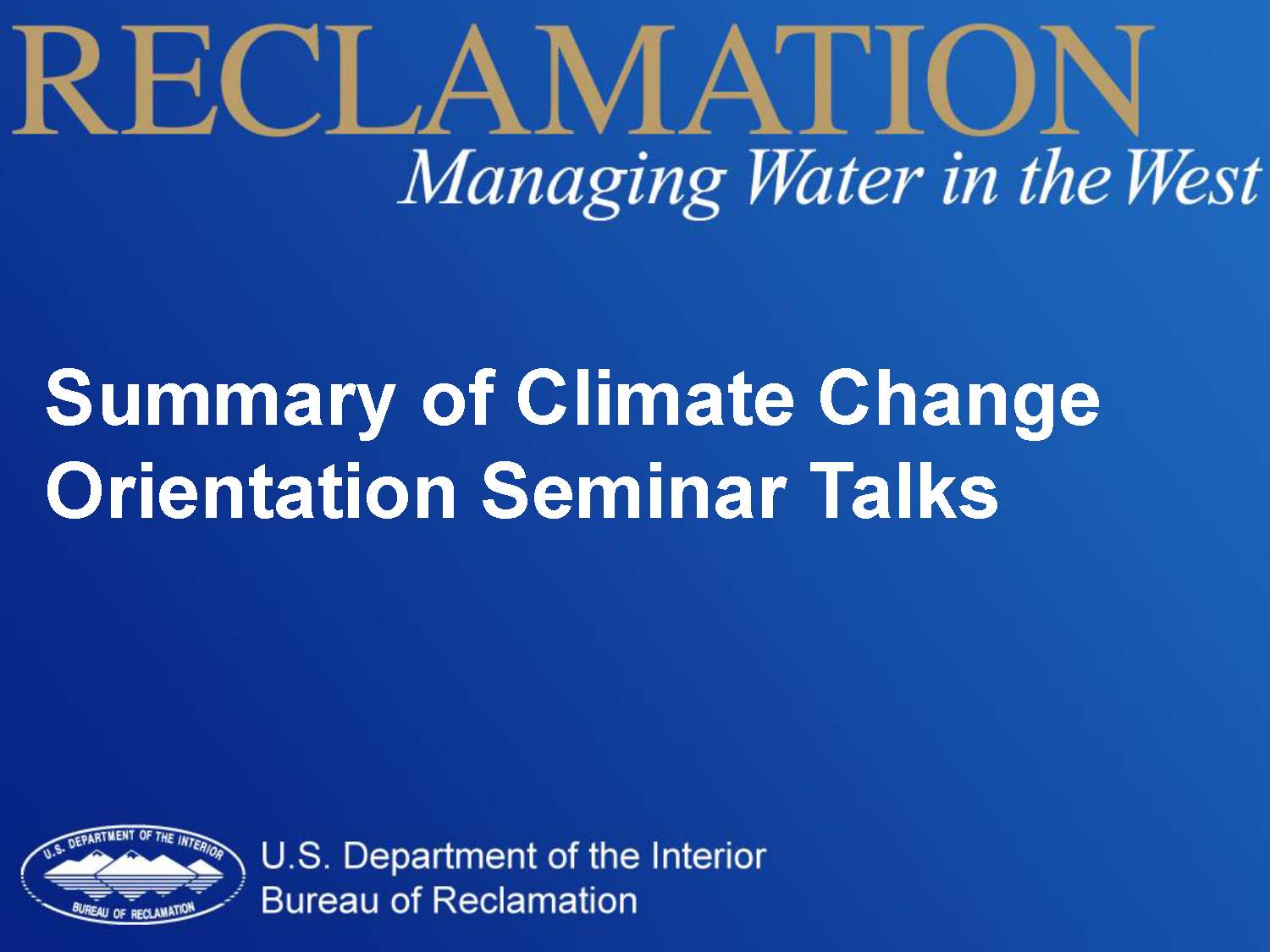 Climate Orientation Seminar presentation cover image.