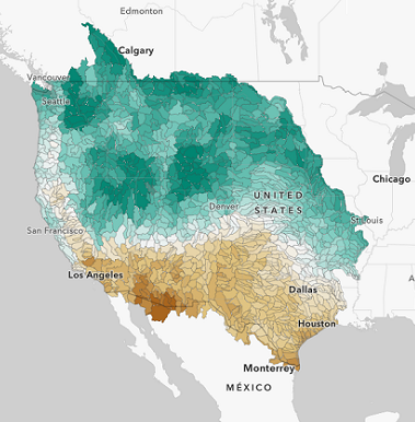 A screenshot of map showing drought severity in the western United States