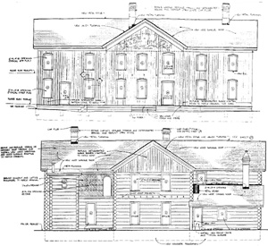 Drawing of hotel showing detail of some of the restoration work done by Reclamation