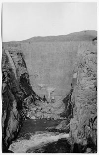 A view of pathfinder dam from the canyon rim below the structure