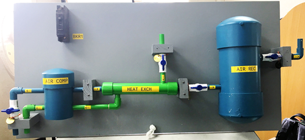 One of the four plant air compressor assembly models made for the hands-on lock-out-tag-out training (HECP).