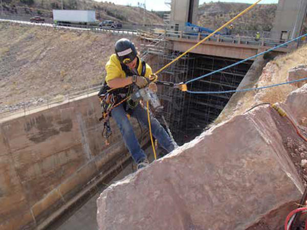 Nathan Morgan taking a turn at drilling.