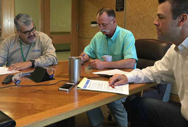 (L to R) Mark Treviño, Oklahoma-Texas Area Manager, Clayton Wolf, Director, Wildlife Division and Justin Dreibelbis, Program Director, Private Lands & Public Hunting.