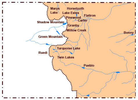 Map of Eastern Colorado Lakes and Reservoirs