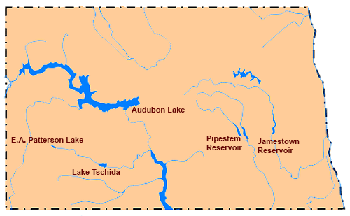 Map of North Dakota Lakes and Reservoirs