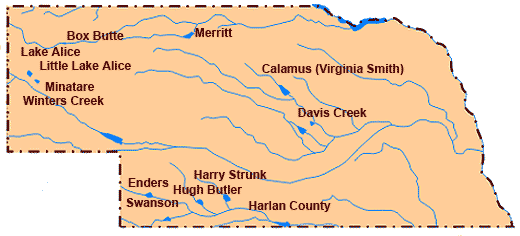 Map of Nebraska Lakes and Reservoirs