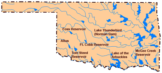 Map of Oklahoma Lakes and Reservoirs