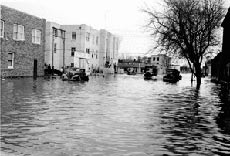 Photo of flooded main street, 1930's upper Missouri River flood