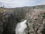 Pathfinder Dam with a release of 1,680 cubic feet per second through the jet flow gates. Photo by Harold Morrow.