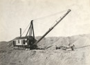 Heavy equipment constructing canals on the Lower Yellowstone Project in the early 1900s.