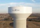 The three million gallon composite 85th Street water tower (at the southern Edge of Sioux Falls) under construction. This image was taken from the adjacent Lincoln County Rural Water System tower in December 2011.