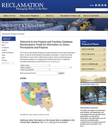 Screen shot of Projects and Facilities home page