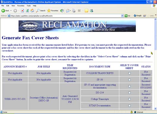 Sample screen of generate fax cover sheets
