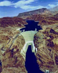 Ariel photo of Hoover Dam with Lake Mead and Fortification Hill in the background. Click for a Larger view.