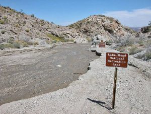 flooded road in Lake Mead National Recreation Area