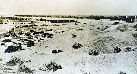 In 1864, the U.S. Army established the Yuma Quartermaster Depot on the Arizona side of the Colorado River where a six-month supply of goods was kept at all times. This is the earliest and one of few photographs of the depot taken before 1871. (Reclamation photograph)