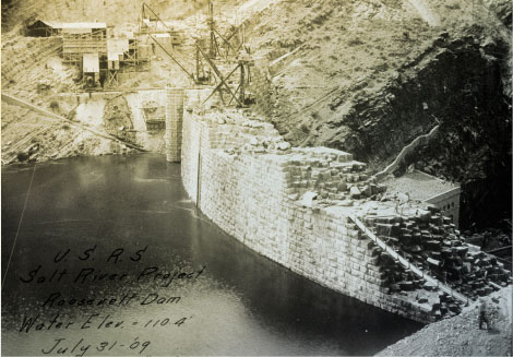 View of the dam, 1909. (Reclamation photograph)