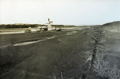 When the Colorado River drained into the Imperial Valley, this steamboat was left high and dry on the river. (Reclamation photograph)