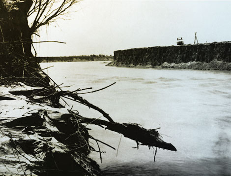 Serious erosion along the banks of the Colorado occurred when the river overflowed. (Reclamation photograph)