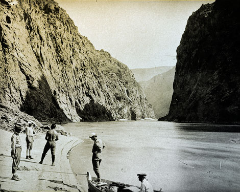 Both Boulder Canyon and Black Canyon (pictured) offered dramatic, narrow gorges with steep walls climbing upwards from the river for hundreds of feet.  By 1924, a dam site in Black Canyon was determined to be the preferred choice. The new location provided a larger reservoir pool and would be less costly to construct based on anticipated savings in material and logistical expenses. (Reclamation photograph)