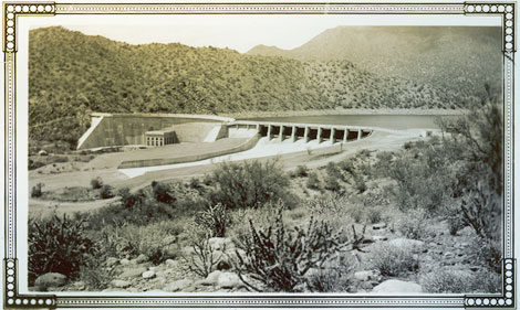 The second dam to be built by the Association was Horse Mesa Dam located between Mormon Flat and RooseveStewart Mountain Dam was the last dam to be built, completing the Association's decade-long effort to increase power generation. (SRP photograph)