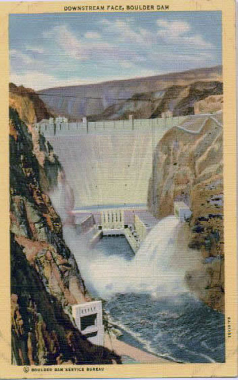 Postcard view of the completed dam, a popular tourist attraction.