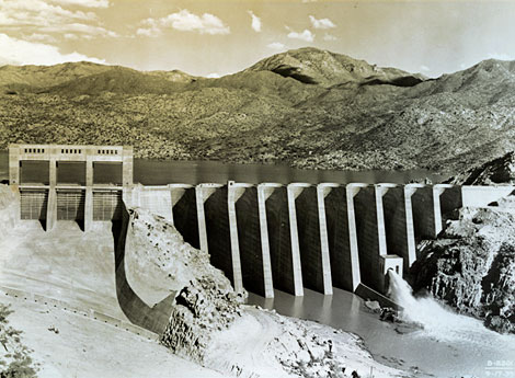 Bartlett Dam was completed May 9, 1939 in less than 1,000 days and $270,000 under budget. (Courtesy of Salt River Project)