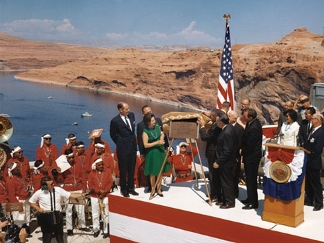 First Lady, Mrs. Lyndon B. Johnson, dedicates Glen Canyon Dam – 1966. Reclamation photo.