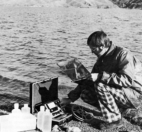 Dr. Wayne Deason takes dissolved oxygen measurements on the south shore of the Bill Williams Arm of Lake Havasu. Dr. Deason is collecting date to study bacteria in the Colorado River, which will soon be delivered to central Arizona via the Central Arizona Project canal.