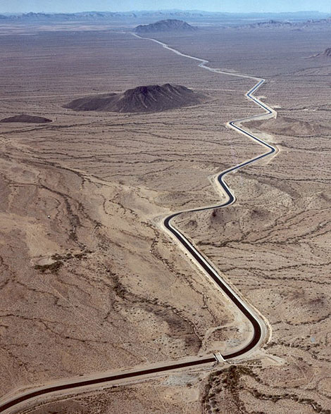 This 336 mile canal diverts water from the Colorado River to serve 1 million acres of irrigated agricultural land in Central Arizona and to provide municipal water to Phoenix and Tucson. (Reclamation photograph)