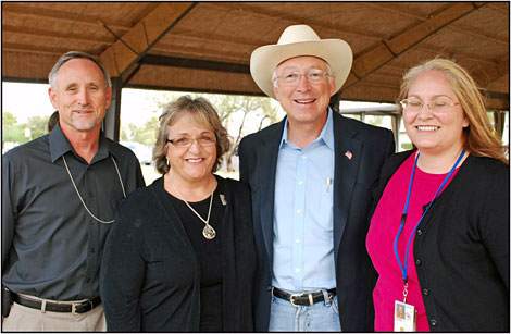Secretary of the Interior Ken Salazar traveled to Tempe, Ariz. In October 2010, where he announced the establishment of a regional Climate Science Center to be located at the University of Arizona. Pictured with the Secretary are staff of Reclamation's Phoenix Area Office, left to right, Area Manager Randy Chandler; Public Affairs Officer Patricia Cox; Secretary Salazar; Acting Deputy Area Manager Roxanne Peterson.
