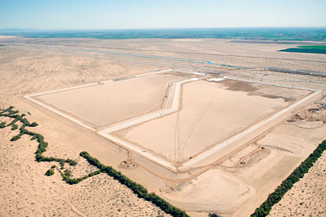 Aerial view of the Warren H. Brock Storage Reservoir on the All-American Canal west of Yuma, Ariz. Reclamation photo.