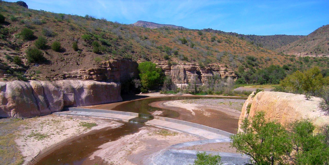 Photo of fish barrier on the Blue River in Arizona.