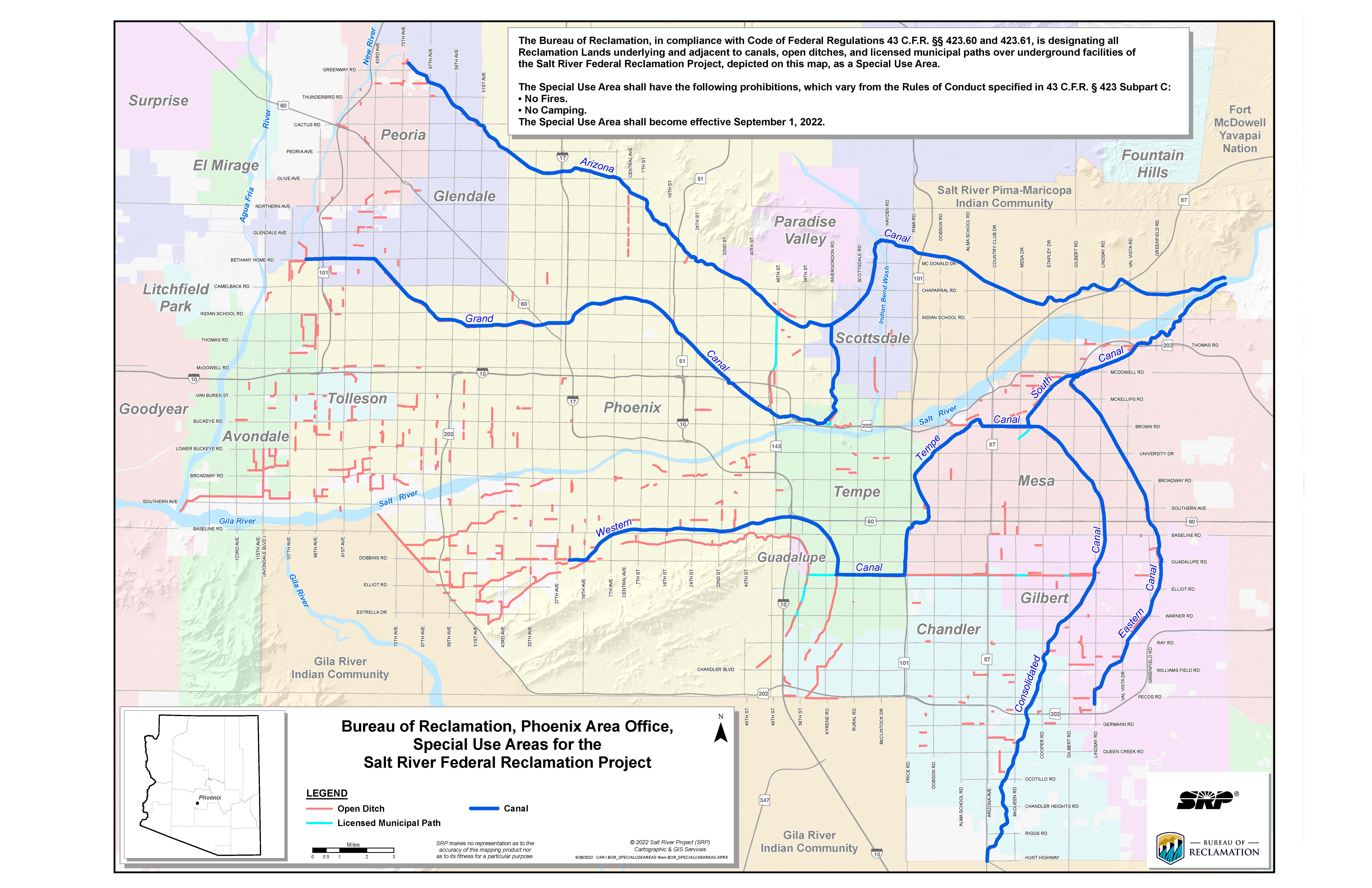 Map of Special Use Areas for the Salt River Project