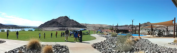A panoramic view of the Colorado River Heritage Greenway Park and Trails.