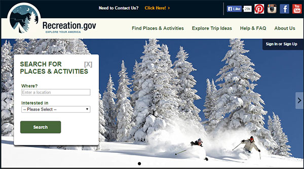 Recreation.gov screen shot.