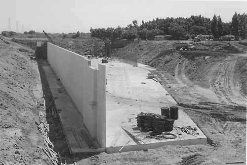 Primary louver training wall and base at the Tracy Fish Collection Facility during April 1956