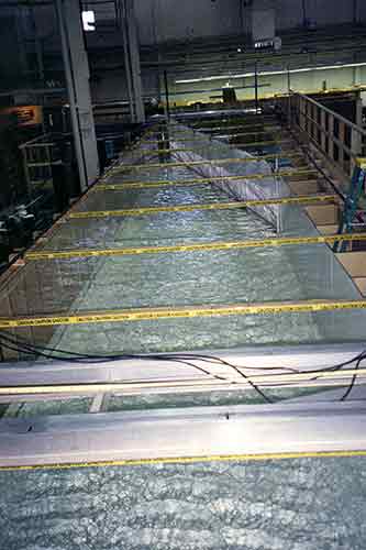 Research flume in the Hydraulics Research Laboratory at the Bureau of Reclamation's Technical Service Center, Denver, Colorado.