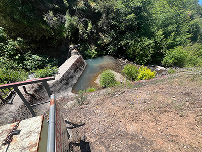 Soap Creek Feeder Diversion Dam Prior to removal, looking from the right bank
