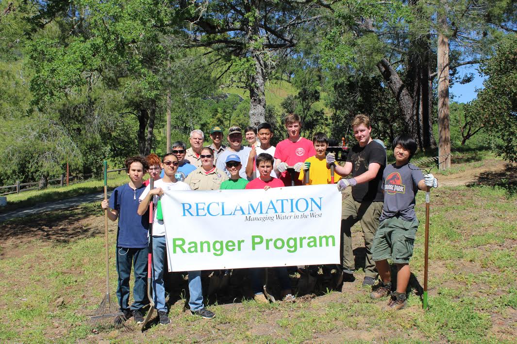 Herms Scouts and Lake Berryessa Park Rangers pose after their service project at Dufer Point Visitor Center.