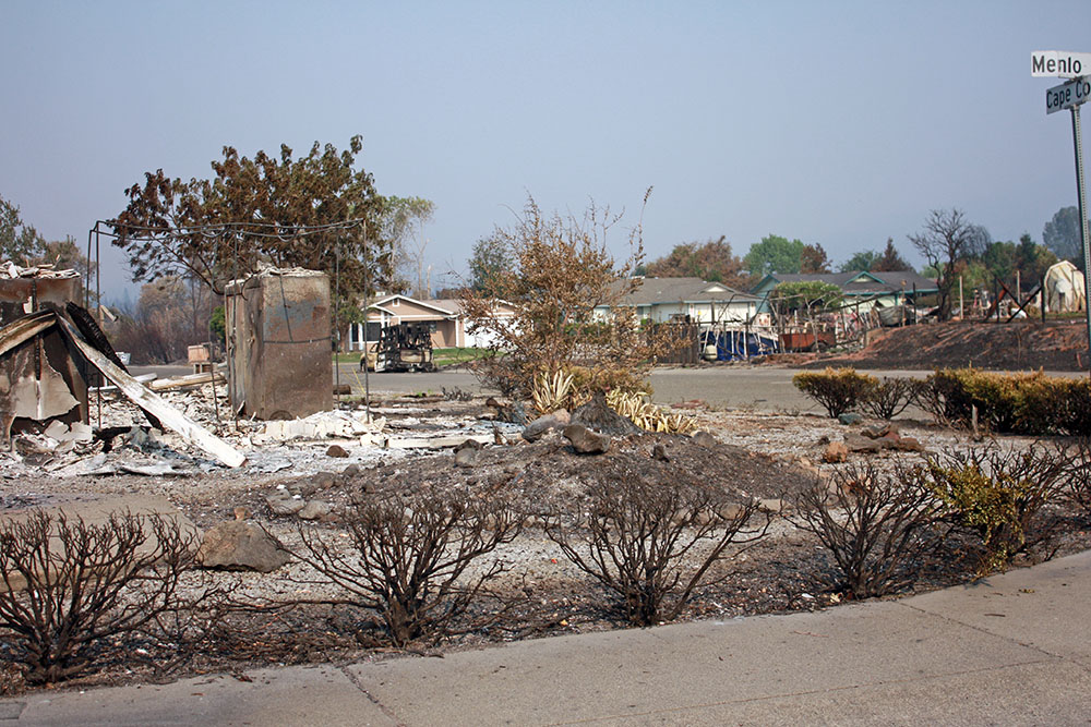 Carr Fire affected neighborhood near Redding, California.