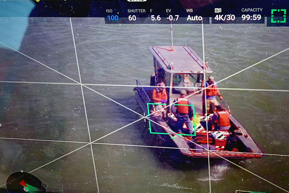 Drone image of USGS testing ship channel water