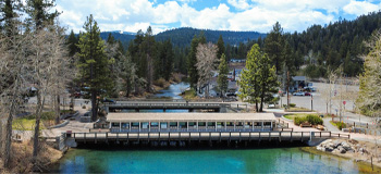 drone shot of Lake Tahoe Dam