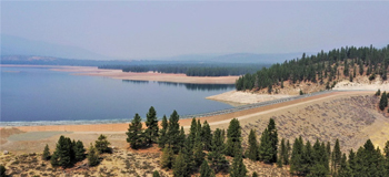 Photograph of the renovated Stampede Dam and Reservoir