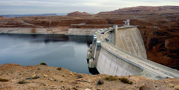 Glen Canyon Dam in Arizona holding back Lake Powell.