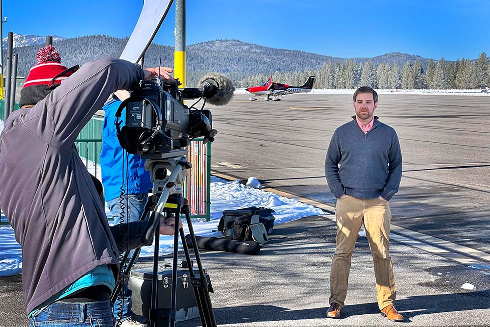 USBR hydrologist, Dr. Scott Fennema, interviewed by DWR at Truckee Tahoe Airport Dec. 10, 2021 (USBR photos by Todd Plain)