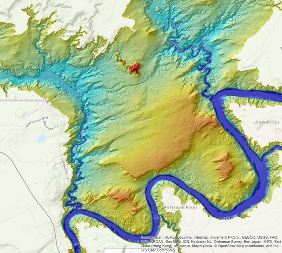 Topobathymetric elevation model of Lake Powell, photo by USGS