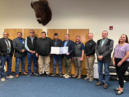 Members of the Blackfeet Tribe and the Bureau of Reclamation met in Browning, Mont. on Thursday, March 14 to sign the first phase of the MR&I contract with a focus on the Heart Butte Water Tank.