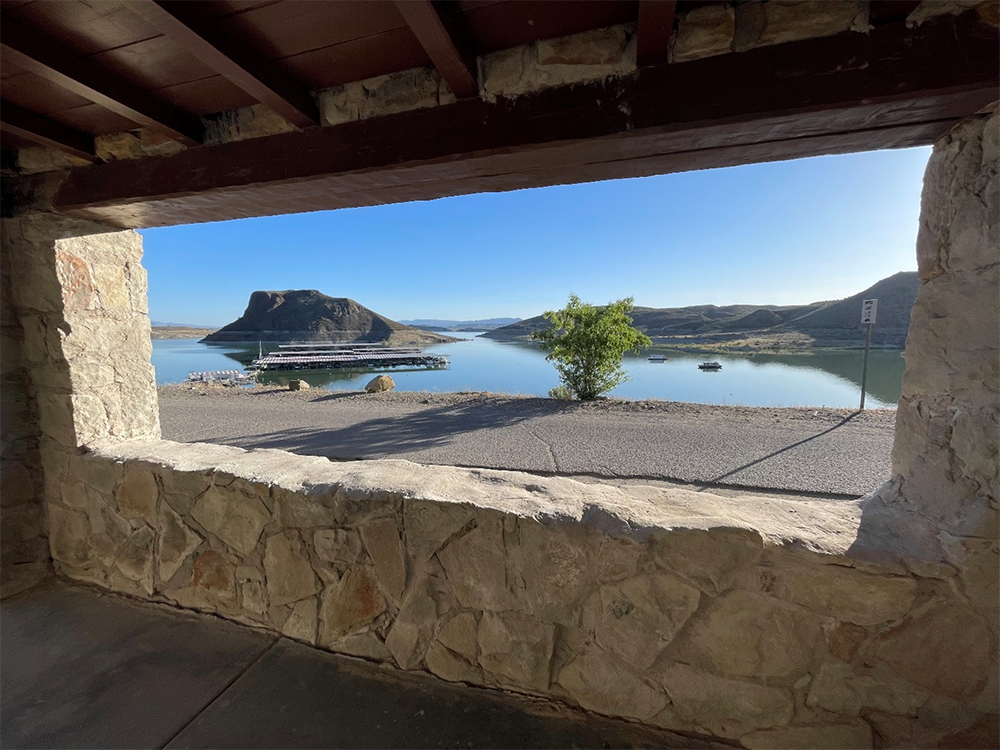 The view of Elephant Butte Reservoir from the porch of one of the historic casitas. Reclamation Photo by Jenny Erickson