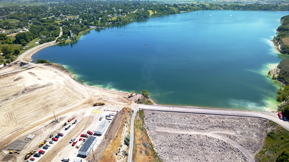 Aerial of the Hyrum Dam spillway replacement project site 